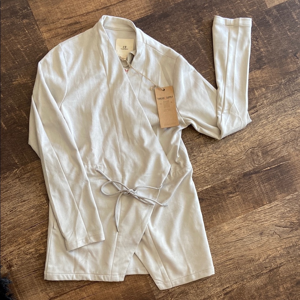 Elegant Cream Faux- Suede Wrap Jacket